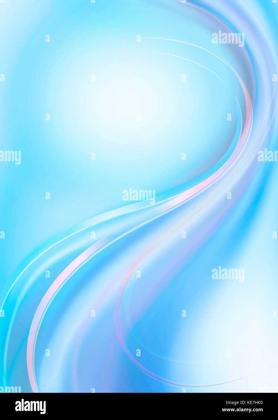 Abstract background with falling waves blue shades coated pink satin stripes Stock Photo