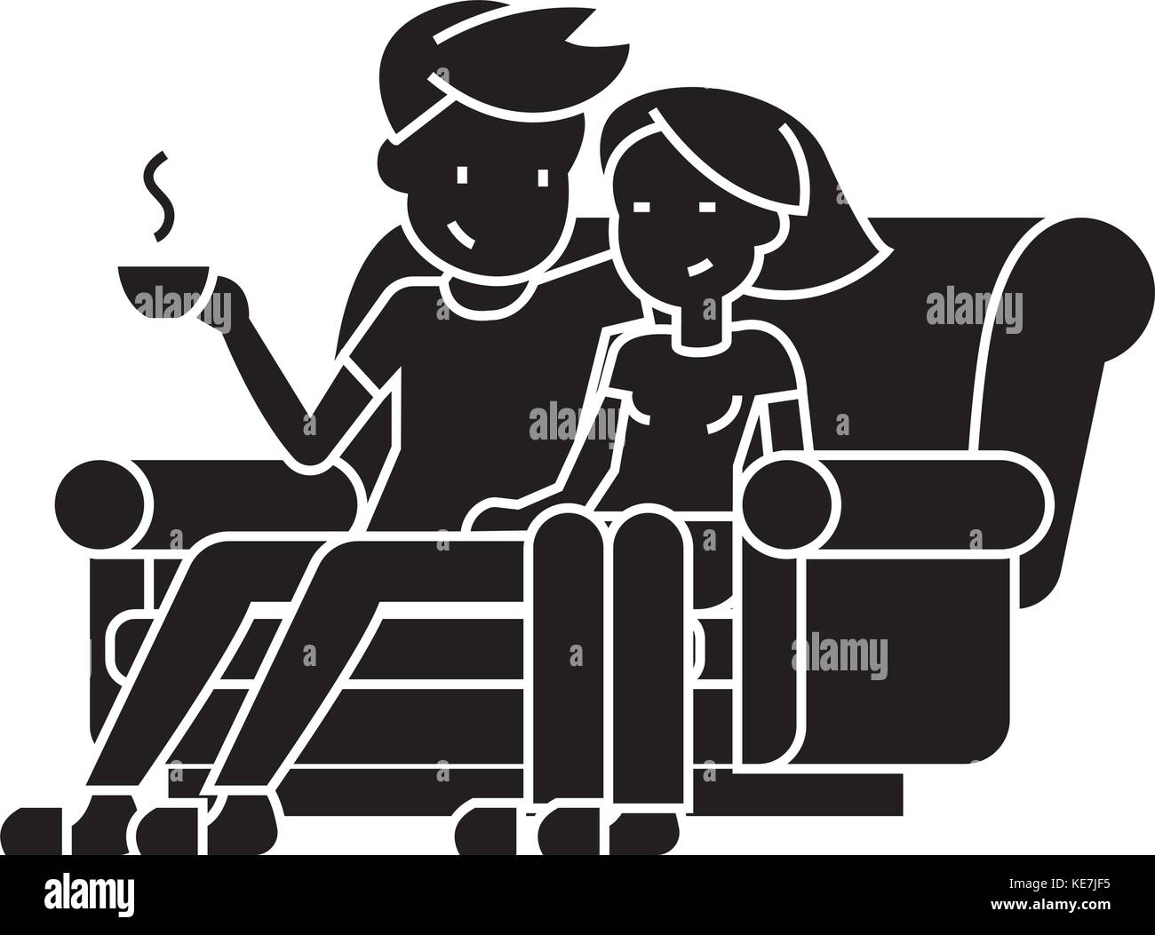 man and woman sitting on the sofa at home icon, vector illustration, black  sign on isolated background Stock Vector Image & Art - Alamy