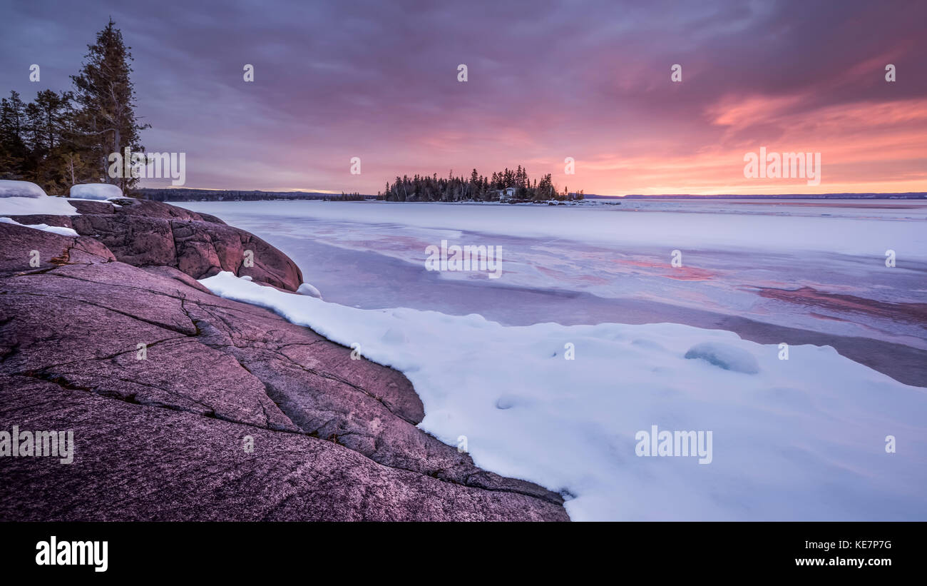 Ice And Snow On Lake Superior; Thunder Bay, Ontario, Canada Stock Photo