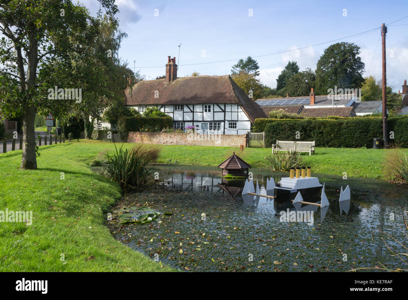 Upton Grey, a charming village in Hampshire, UK.Village pond and timber