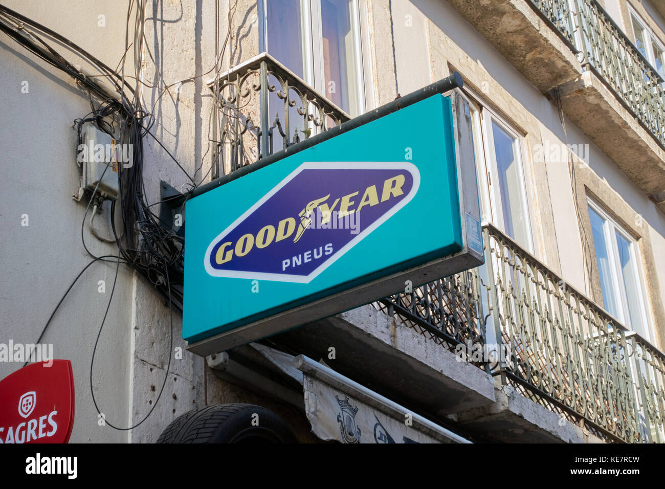 Goodyear tires sign board of a store Stock Photo