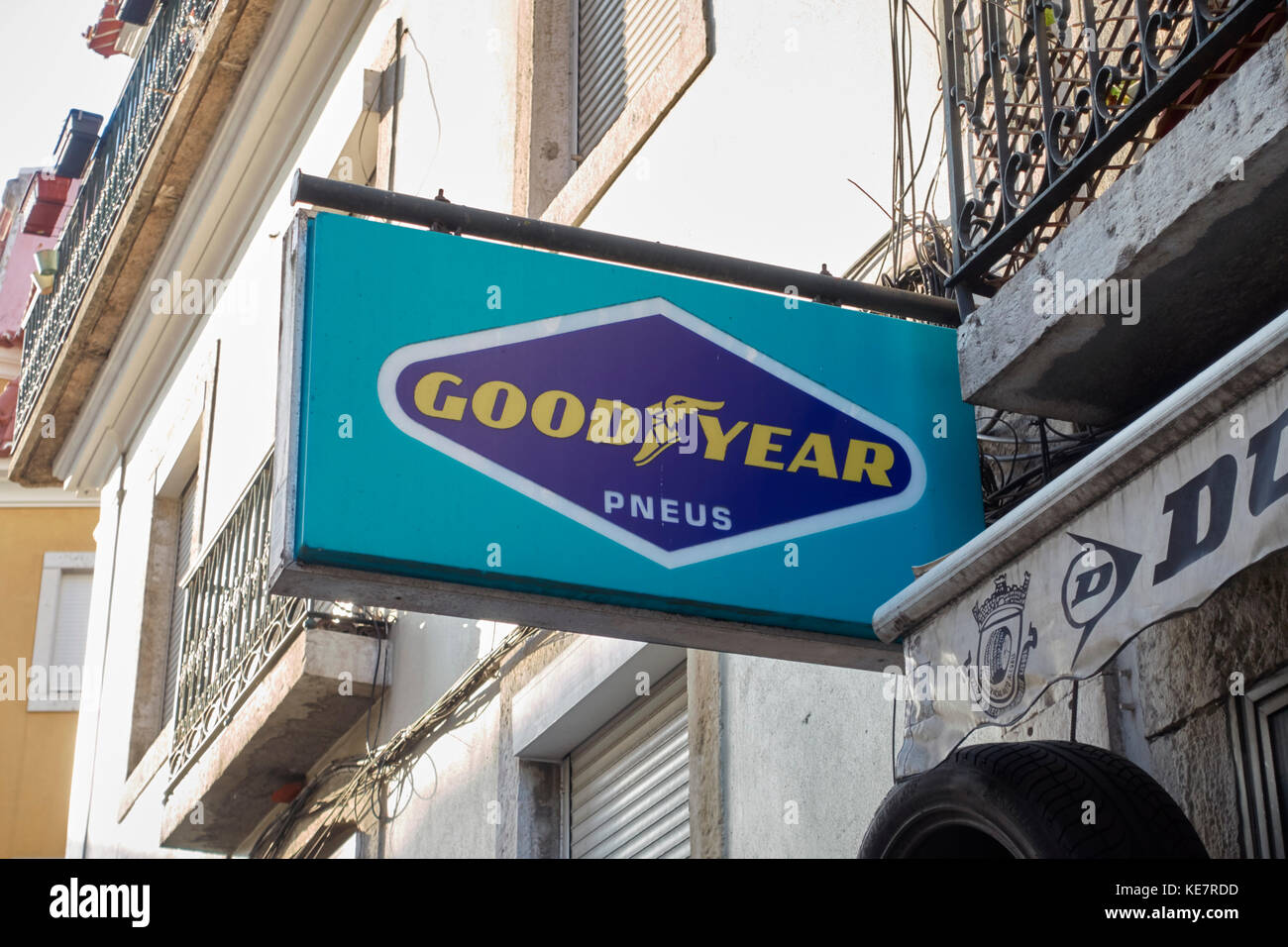 Goodyear tires sign board of a store Stock Photo