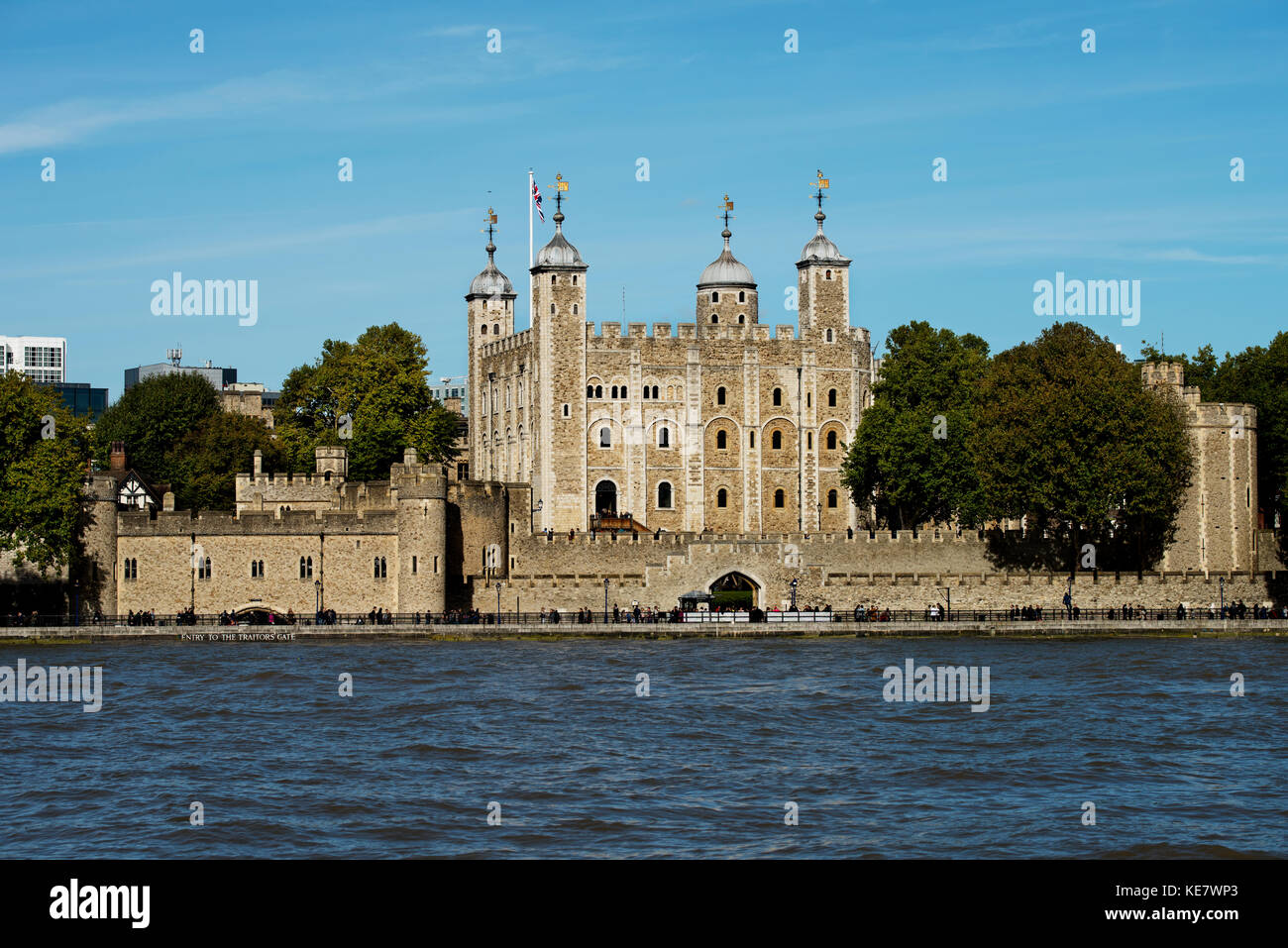 Tower of London with City of London Backdrop, London England. Oct 2017 The Tower of London, officially Her Majesty's Royal Palace and Fortress of the  Stock Photo