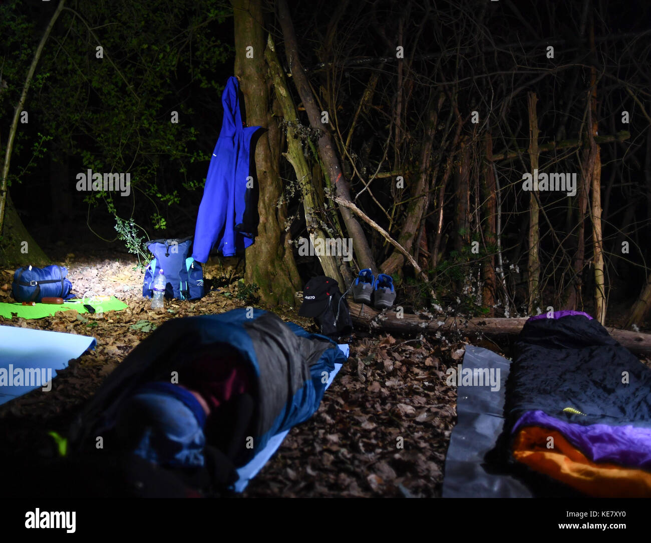 Sleeping out under the stars on an adventure trek in England Stock