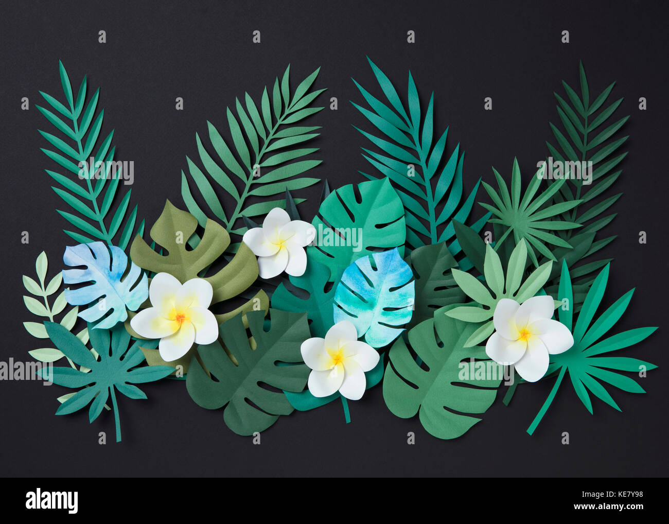 Tropical flowers and leaves, paper illustration Stock Photo - Alamy