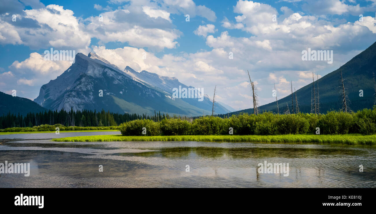 Vermillion Lakes and Mount Rundle in Banff National Park; Field, Alberta, Canada Stock Photo