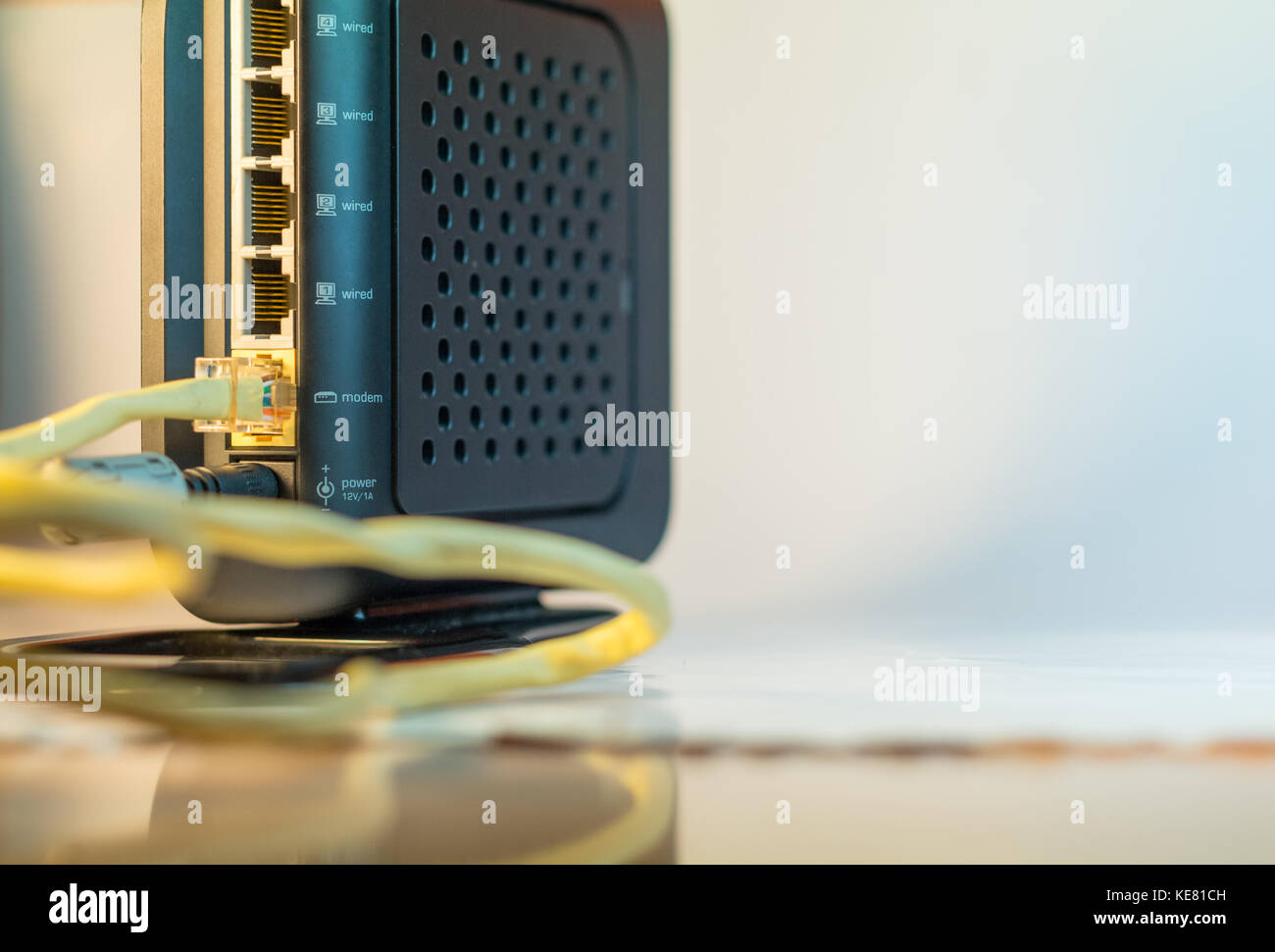 Wireless Modem Router back with cable Stock Photo Alamy