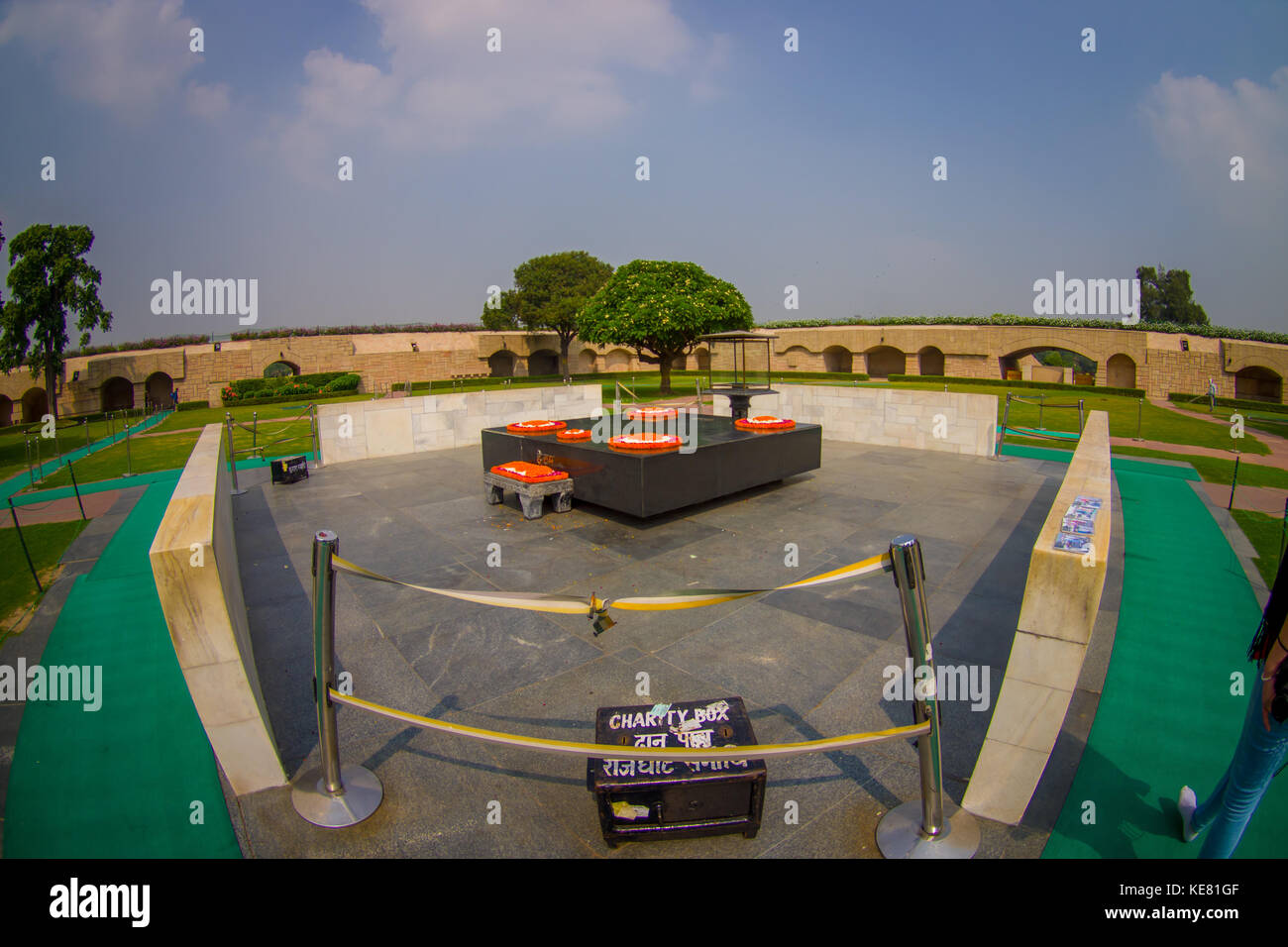 DELHI, INDIA SEPTEMBER 25 2017 Beautiful grave in Rajghat, New Delhi