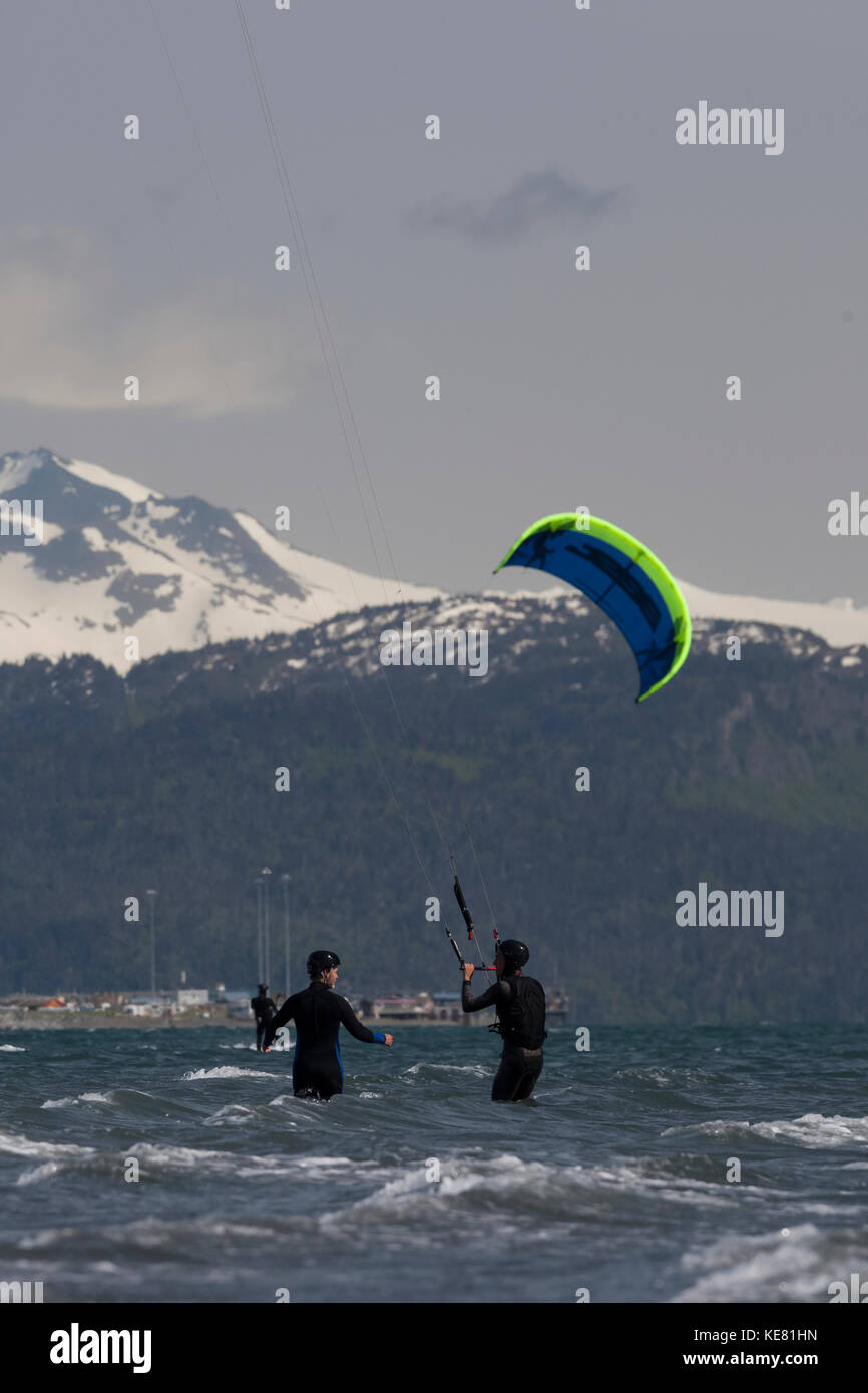 Kite Surfing, Instruction Class, Kachemak Bay, Homer, Alaska, USA Stock