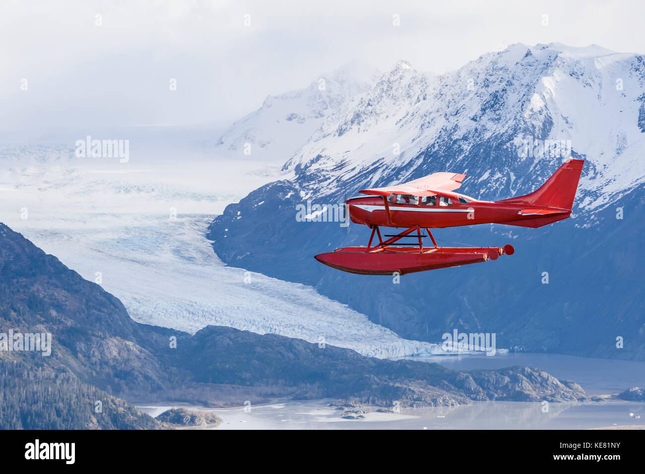 AirToAir View Of A Cessna 206 Stationair Floatplane Next To The Kenai