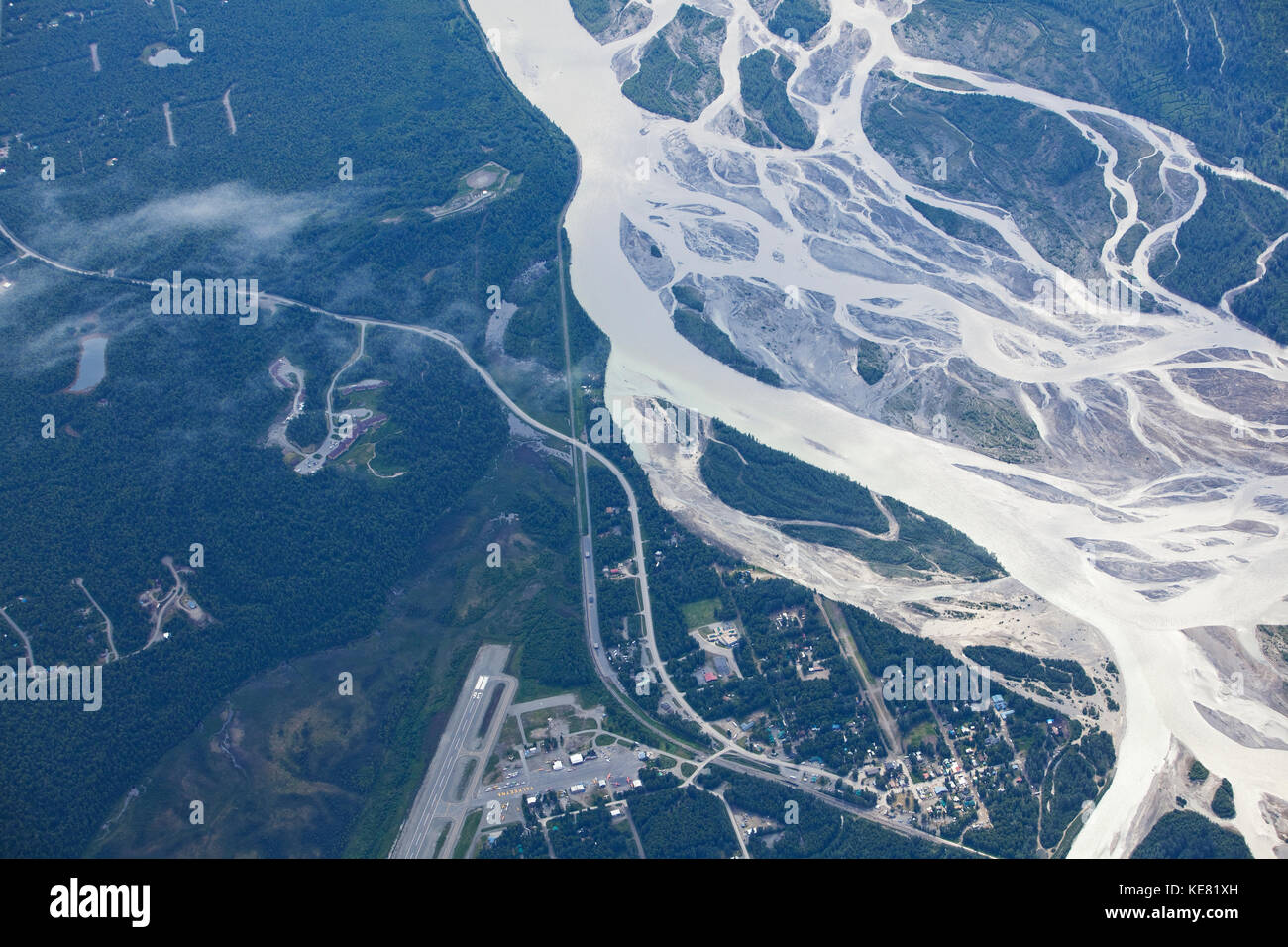 Aerial View Of Talkeetna, And The Susitna And Talkeetna Rivers, Southcentral Alaska, USA Stock Photo