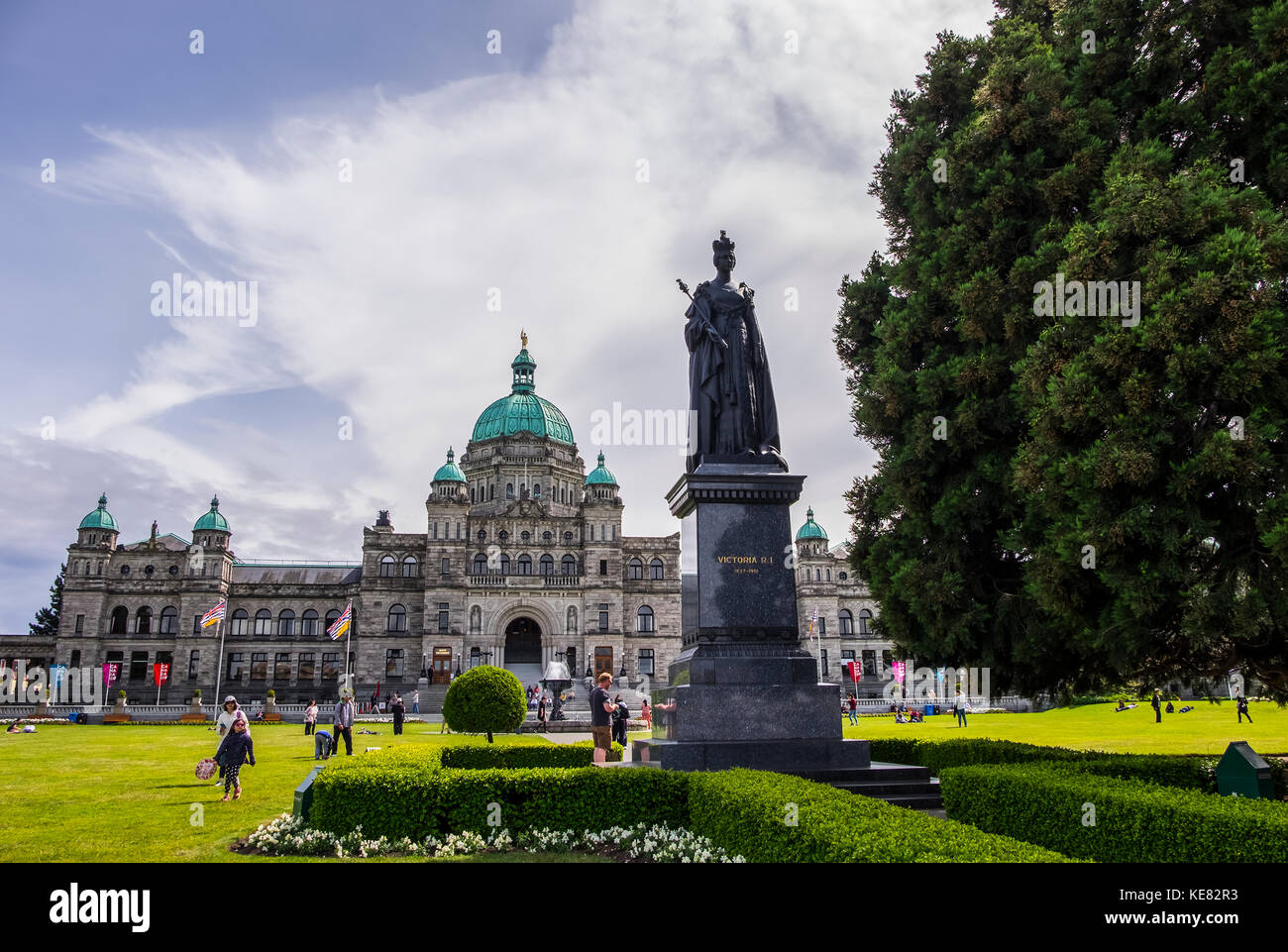 A Statue Of Queen Victoria Fronts The British Columbia Parliament