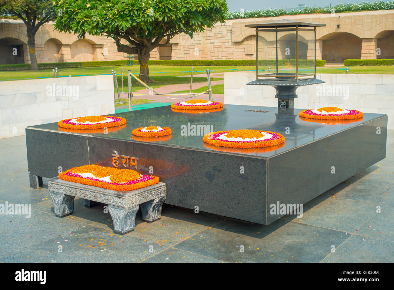 DELHI, INDIA SEPTEMBER 25 2017 Modern grave in Rajghat, New Delhi as