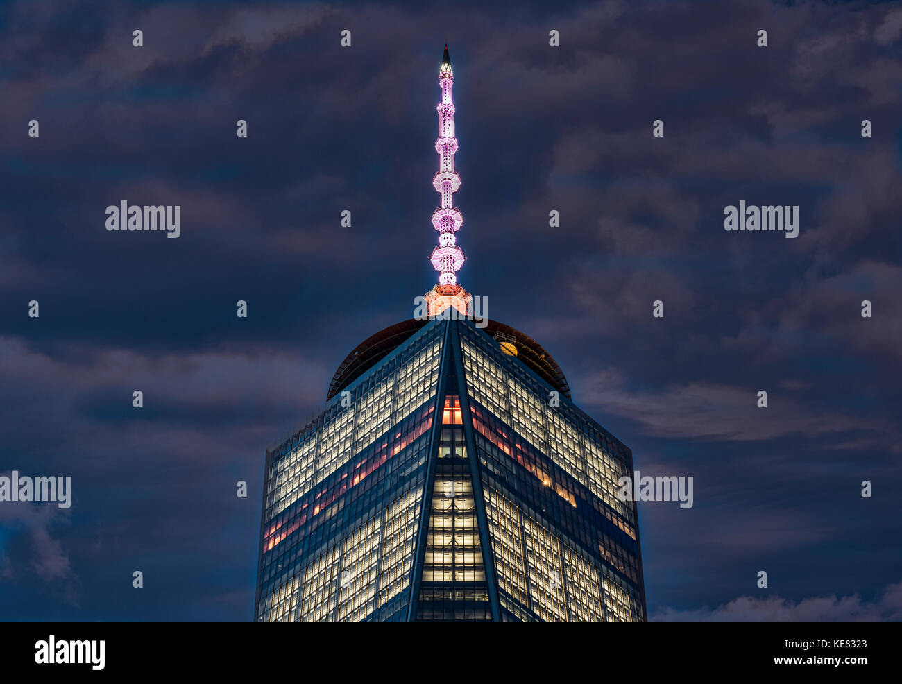 World Trade Center And Antenna At Twilight; New York City, New York, United States Of America Stock Photo