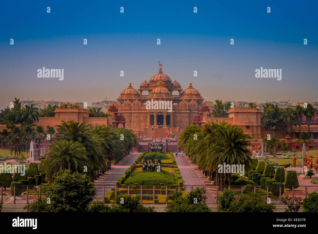Jaipur, India - September 19, 2017: Akshardham Temple in New Delhi, India. Akshardham or Swaminarayan Akshardham complex is a Hindu mandir and a spiritual-cultural campus in India Stock Photo