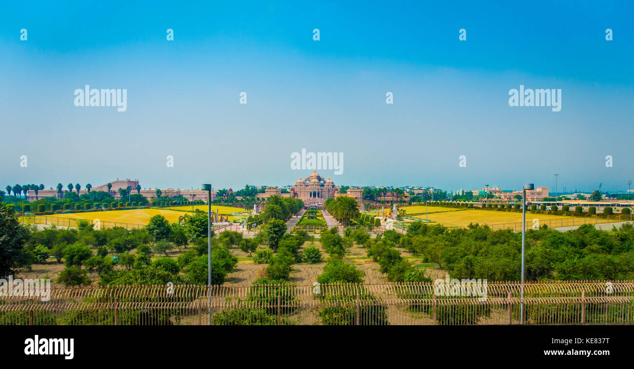Jaipur, India - September 19, 2017: Beautiful landscape of Akshardham Temple in New Delhi, India. Akshardham or Swaminarayan Akshardham complex is a Hindu mandir and a spiritual-cultural campus in India Stock Photo