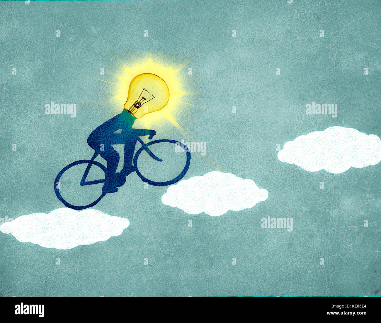 sun cyclist with clouds digital illustration Stock Photo