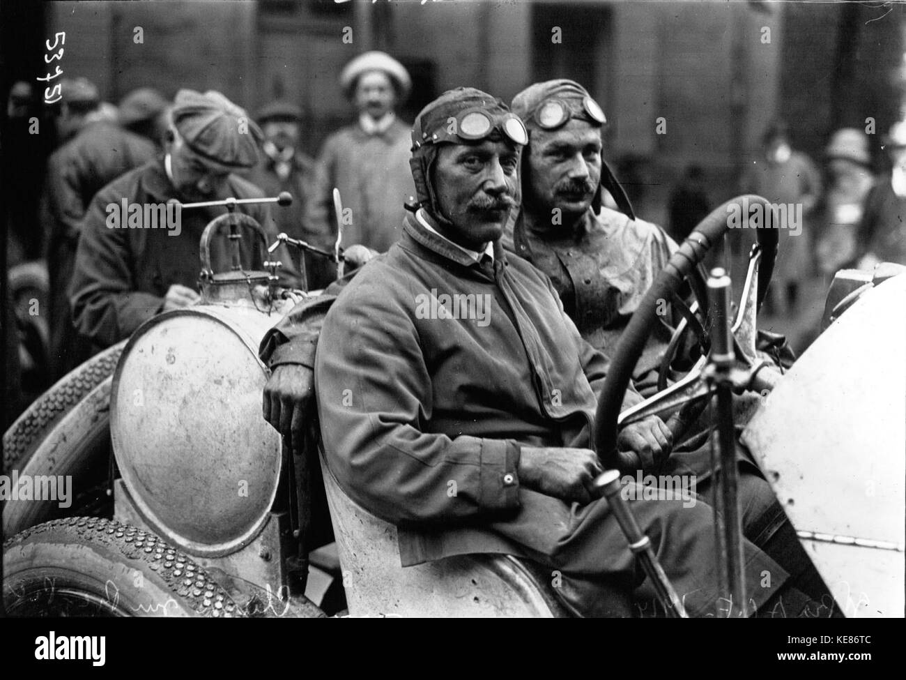 Tournier competing at the 1914 French Grand Prix, a significant motor race of the early 20th century, showcasing the automotive competition during that period. Stock Photo