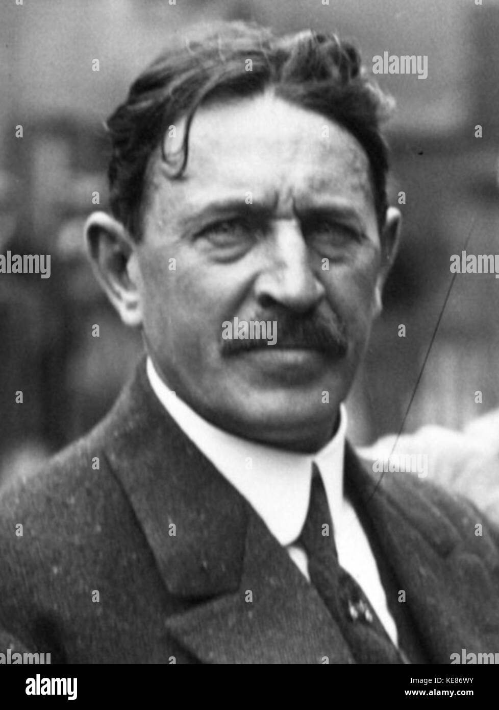 Henri Fournier competed in the 1914 French Grand Prix, one of the most prestigious motor racing events of the early 20th century. This cropped image captures a moment of his participation in the race. Stock Photo