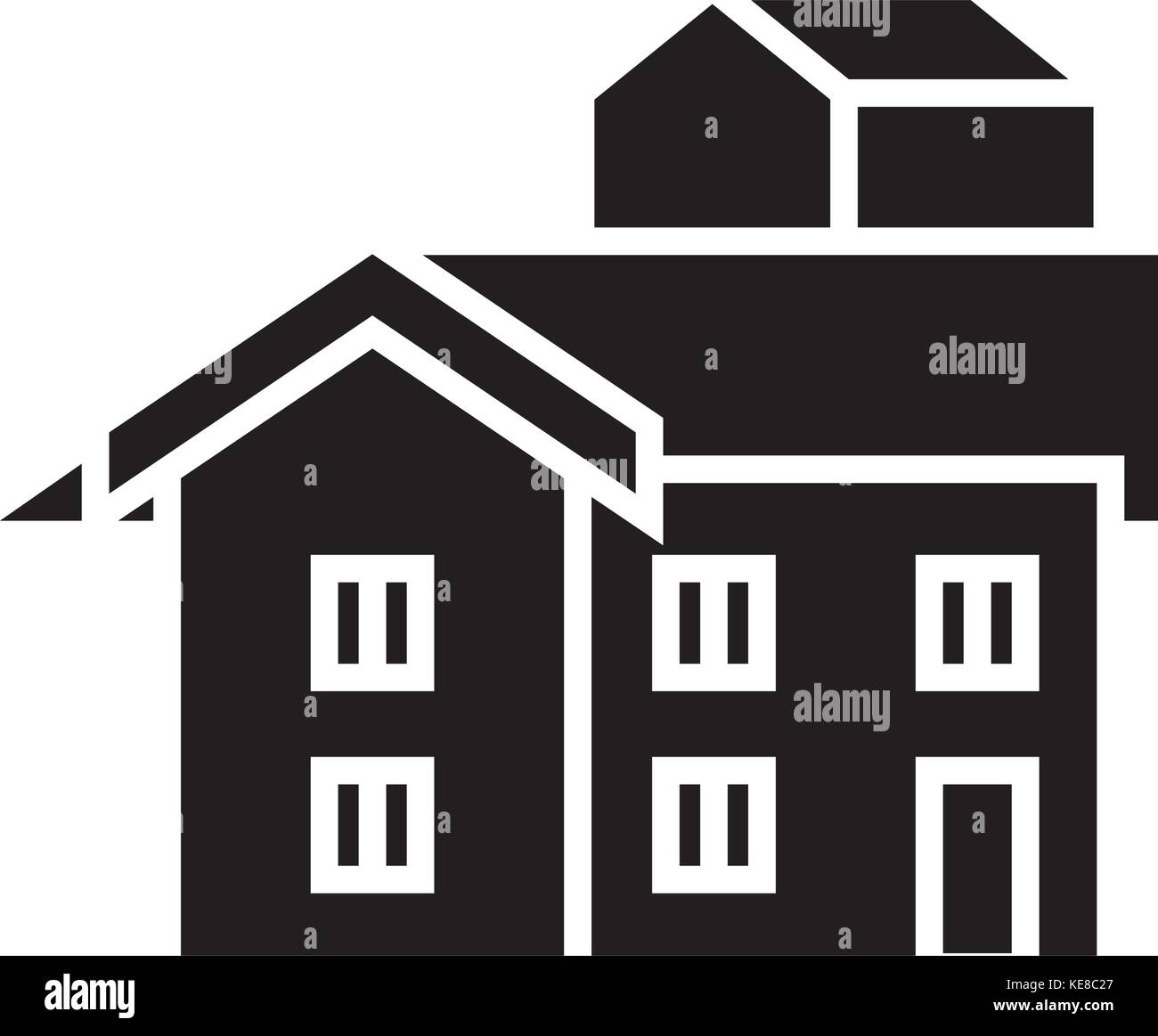 bungalow icon, vector illustration, black sign on isolated background ...