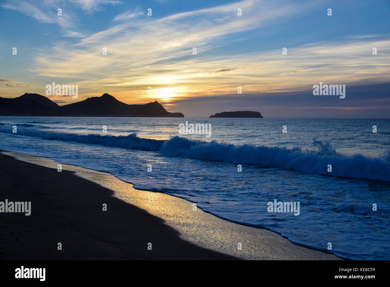 Sunrise over the Atlantic Ocean from the beach of Porto Santo Stock Photo
