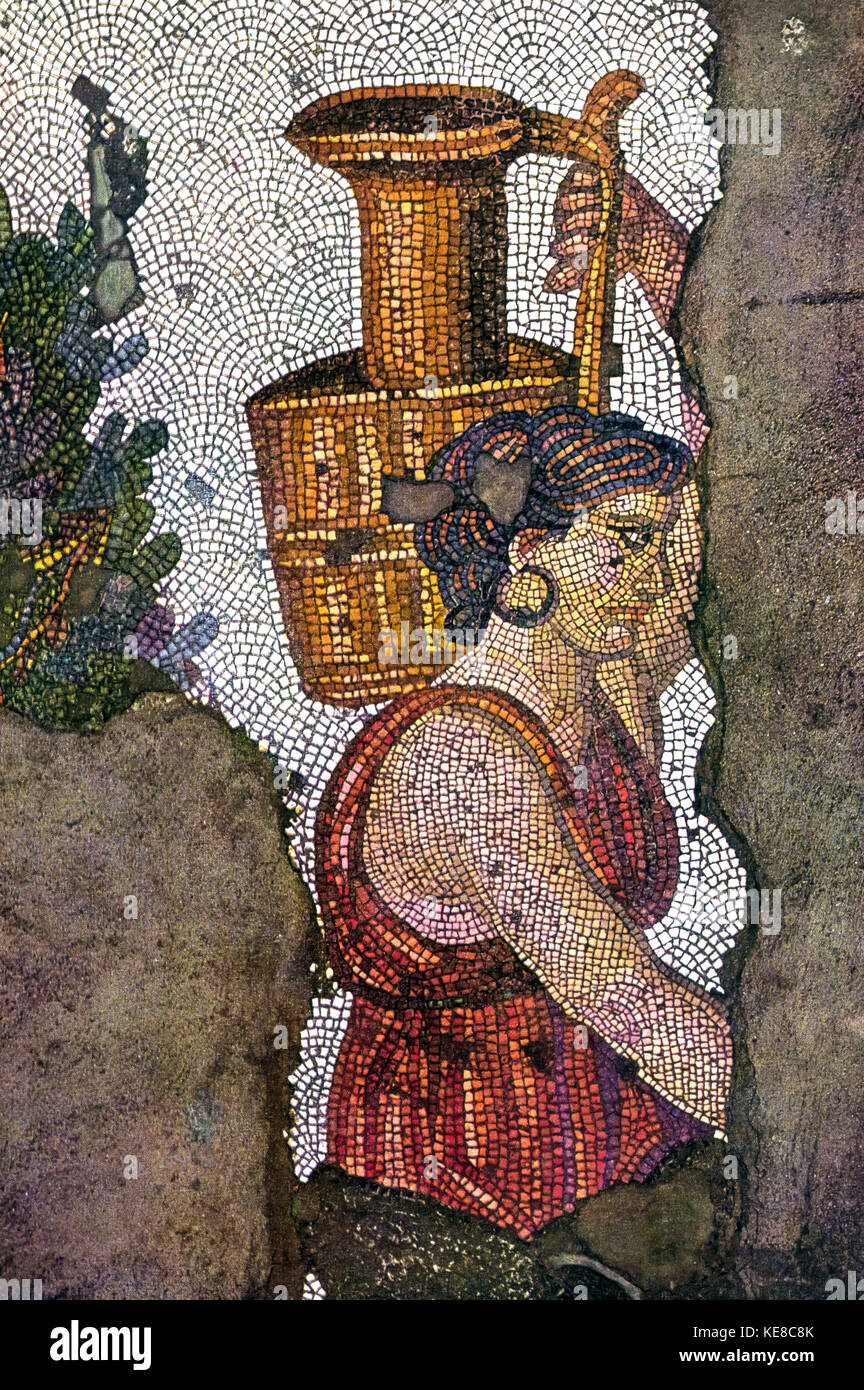 Turkey - Istanbul mosaics floor of the Great Emperor's Palace - woman carrying a pitcher - profane subject Stock Photo