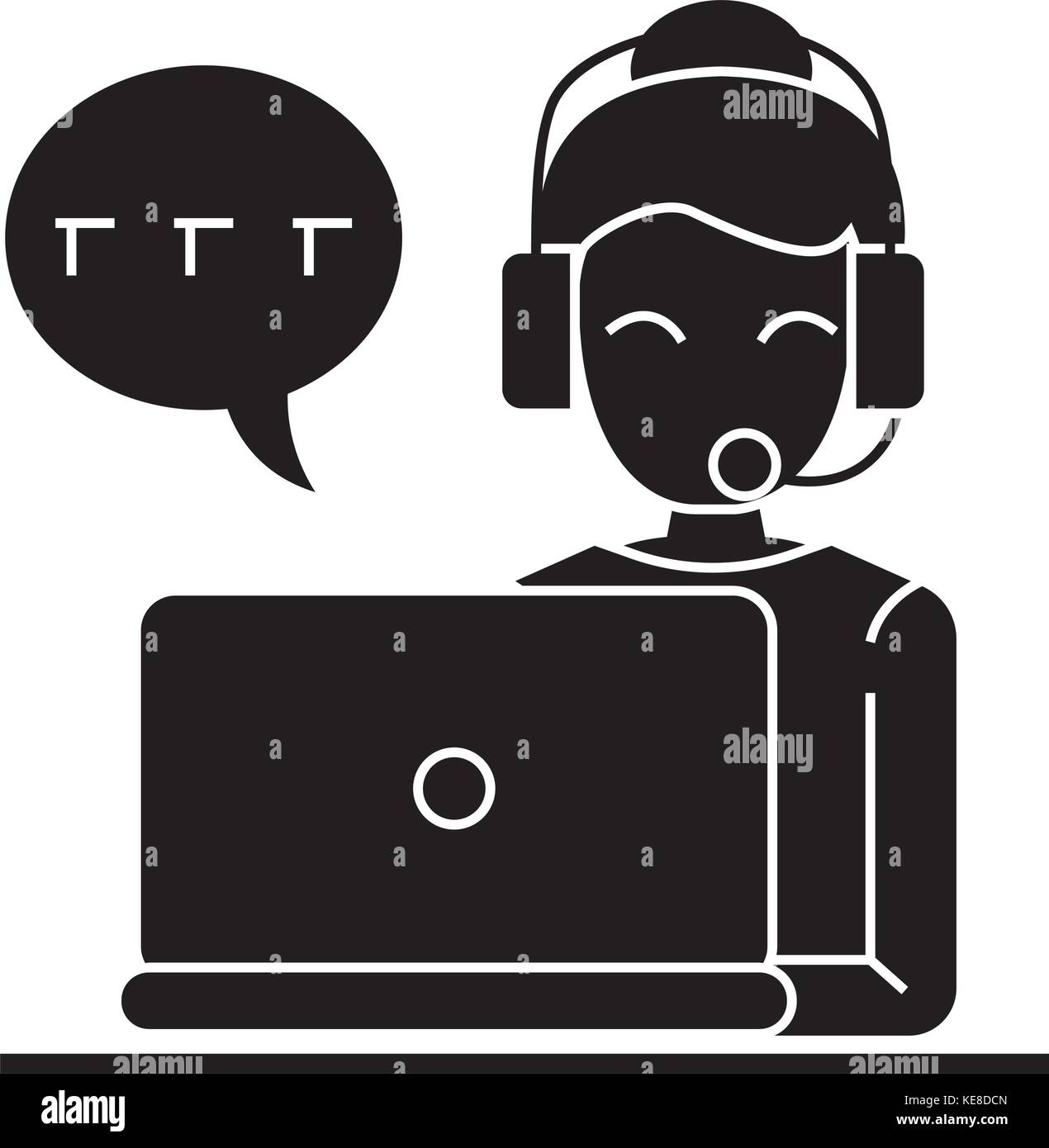 call center - woman laptop headset icon, vector illustration, black ...