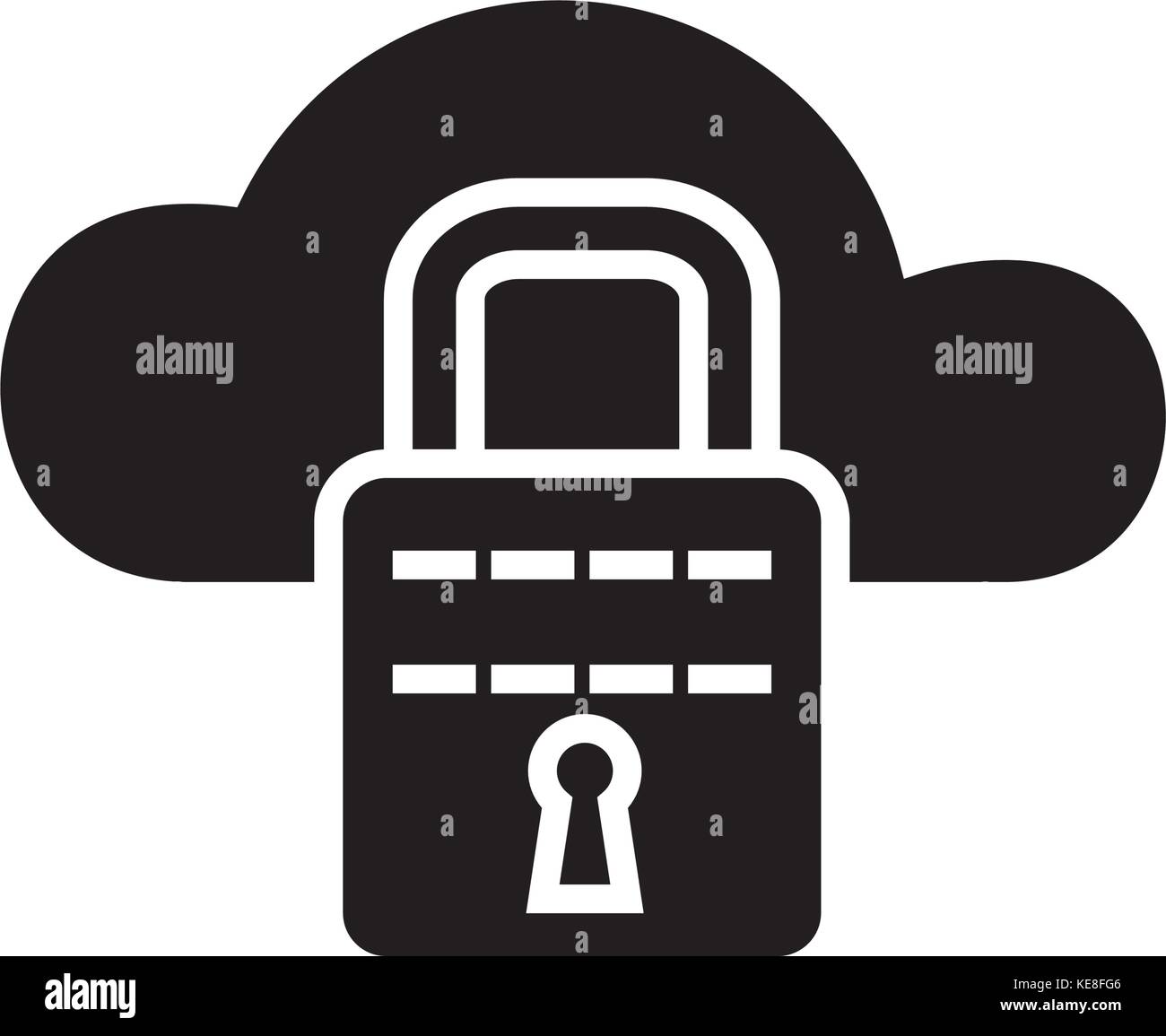 cloud security icon, vector illustration, black sign on isolated ...