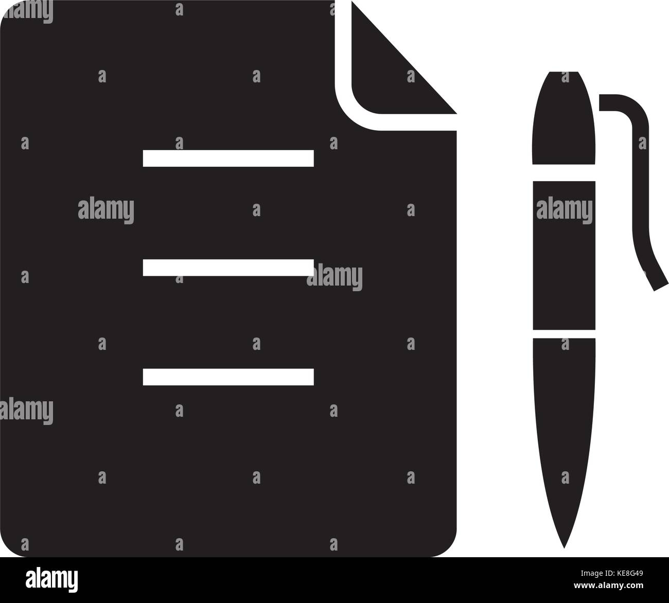 contract - document file with pen icon, vector illustration, black sign ...