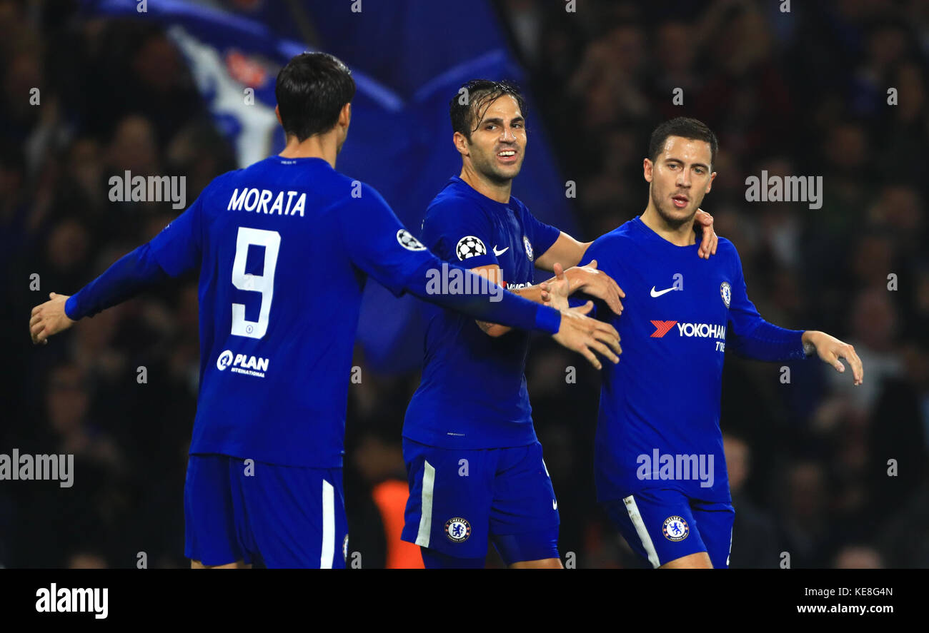 Chelsea's Eden Hazard (right) celebrates scoring his side's second goal of  the game during the UEFA Champions League, Group C match at Stamford  Bridge, London Stock Photo - Alamy