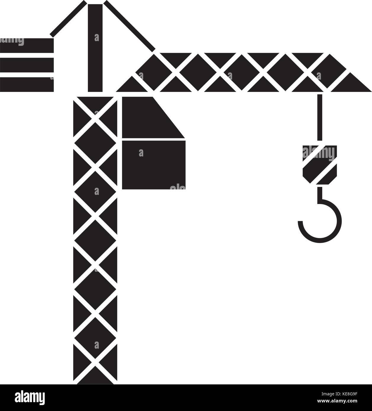 crane construction icon, vector illustration, black sign on isolated ...