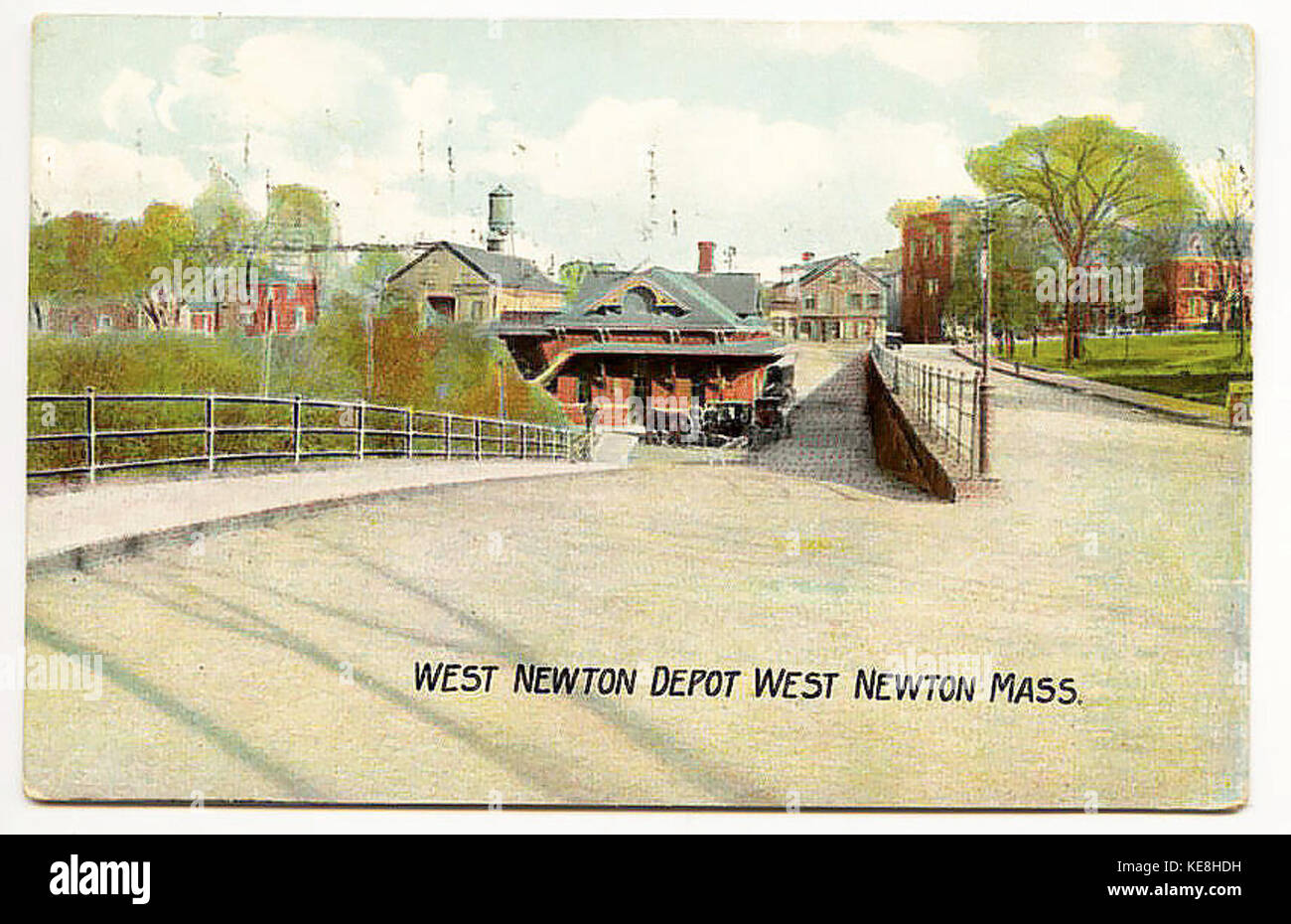 West Newton station 1907 postcard Stock Photo Alamy