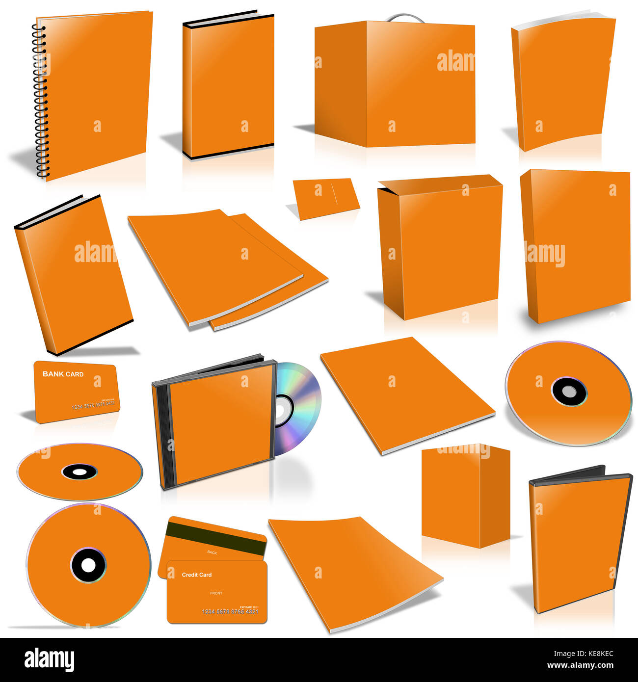 Orange 3d blank cover collection, isolated on white Stock Photo