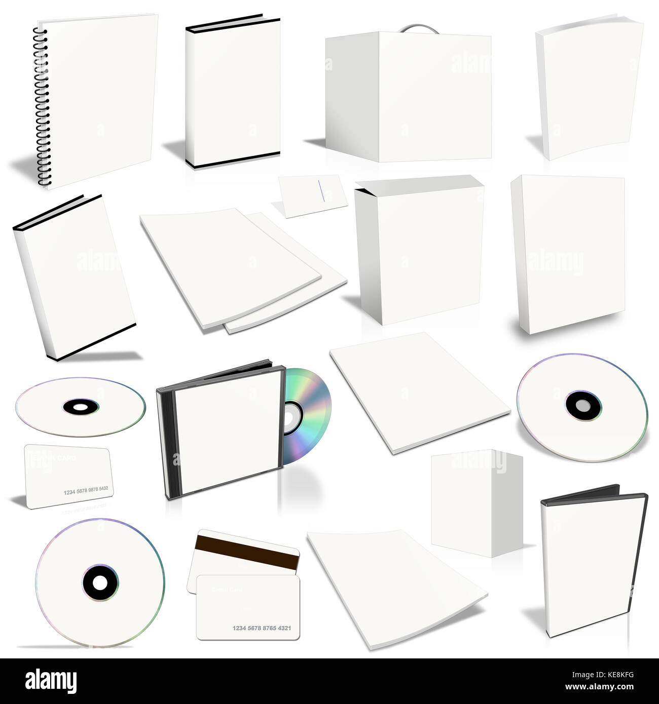 White 3d blank cover collection, isolated on white Stock Photo