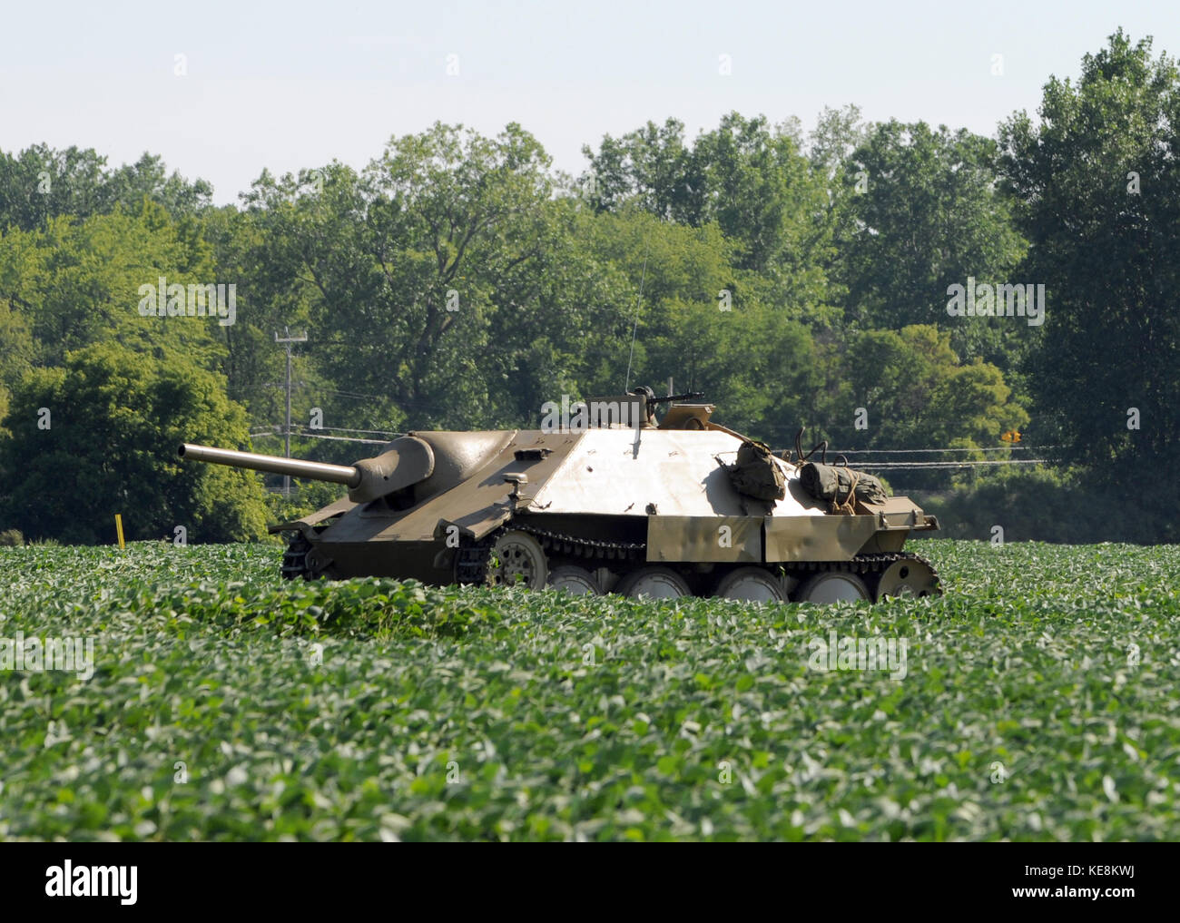 Wolrd War II era tank in a field Stock Photo