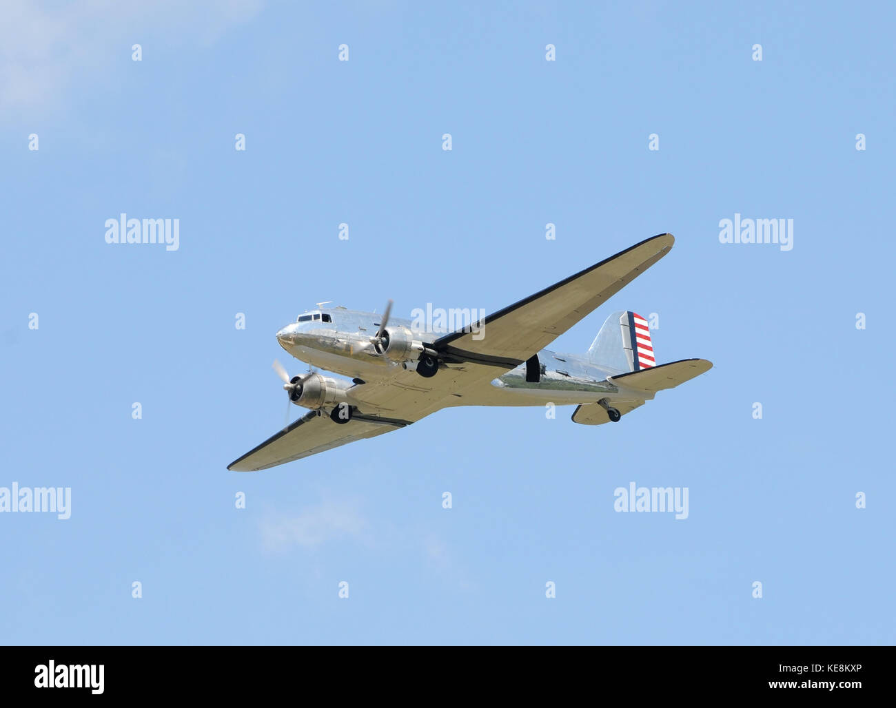 Silver colored turboprop airplane from the Golden era of aviation Stock ...
