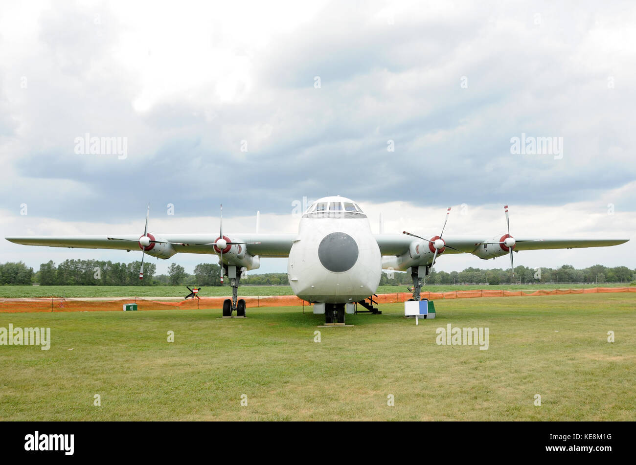 Old military turboprop airplane front view Stock Photo - Alamy