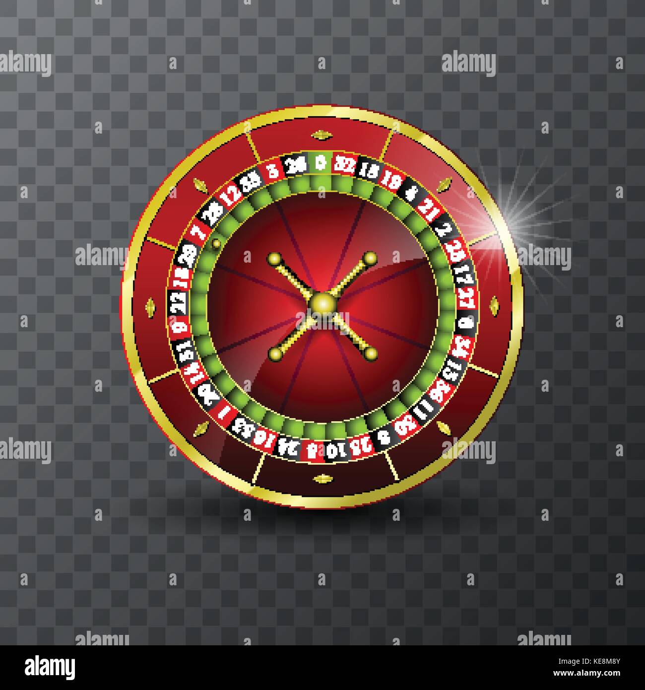 Vector illustration on a casino theme with roulette wheel on transpareent background. Stock Vector