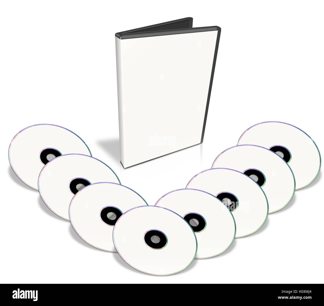 White DVD's. Multimedia disks and DVD Case. Isolated on white Stock