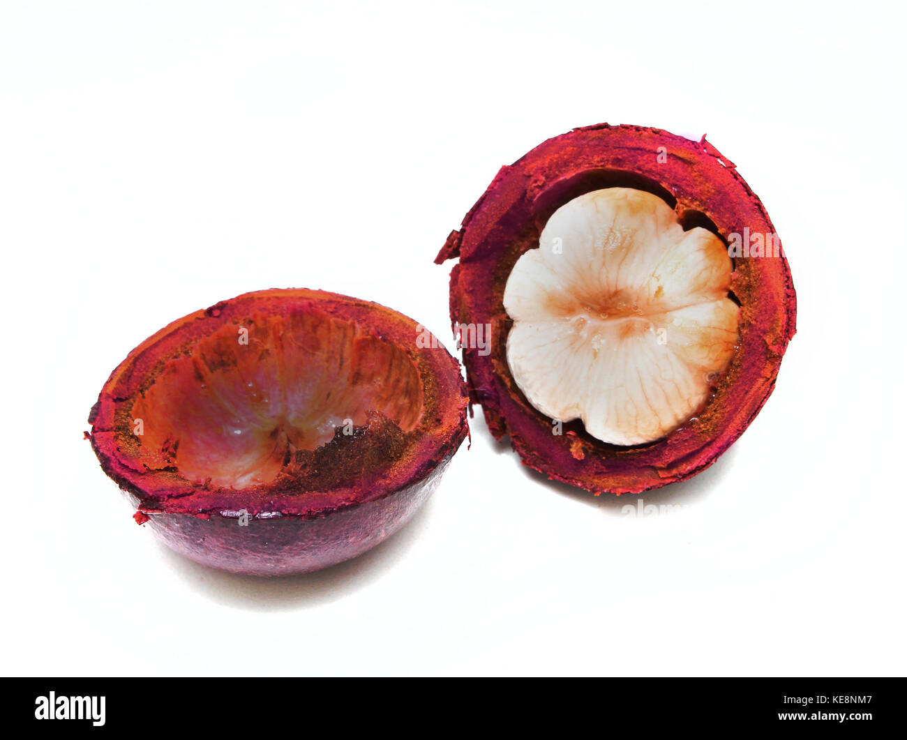 Open exotic mangosteen fruit on white background Stock Photo Alamy