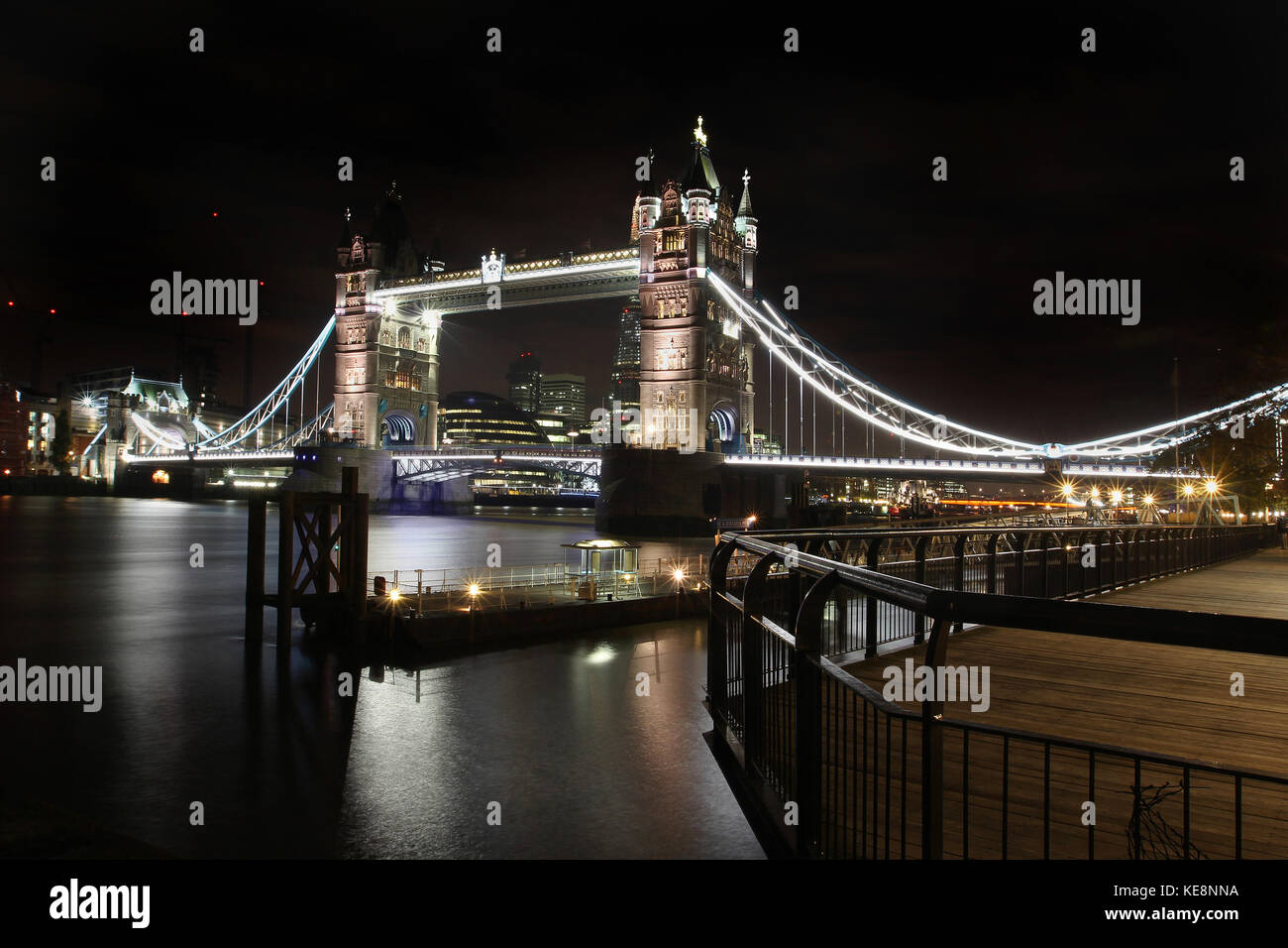 Famous London landmark Tower bridge during night Stock Photo