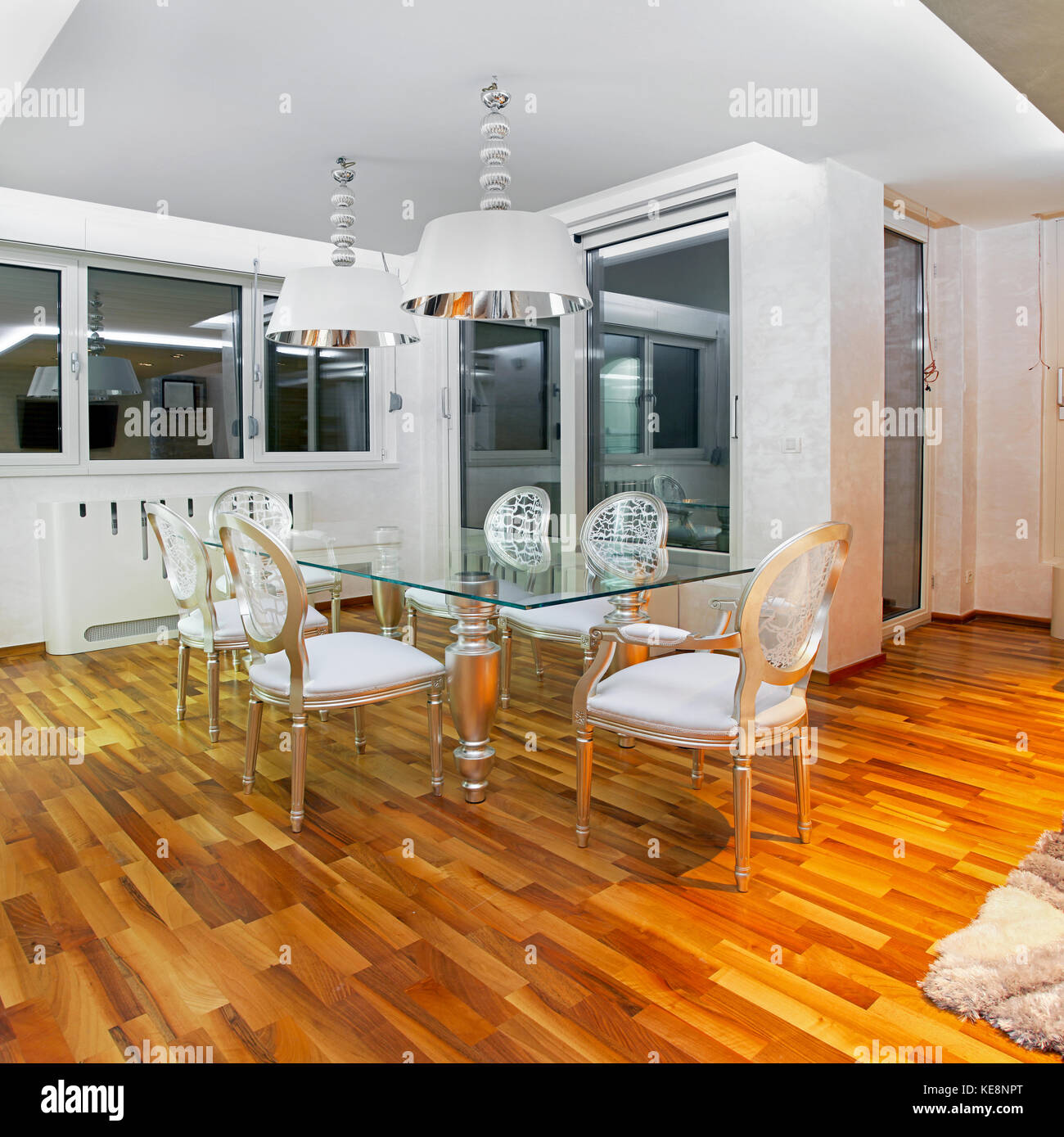 Luxury elegant dining room interior with modern furniture Stock Photo