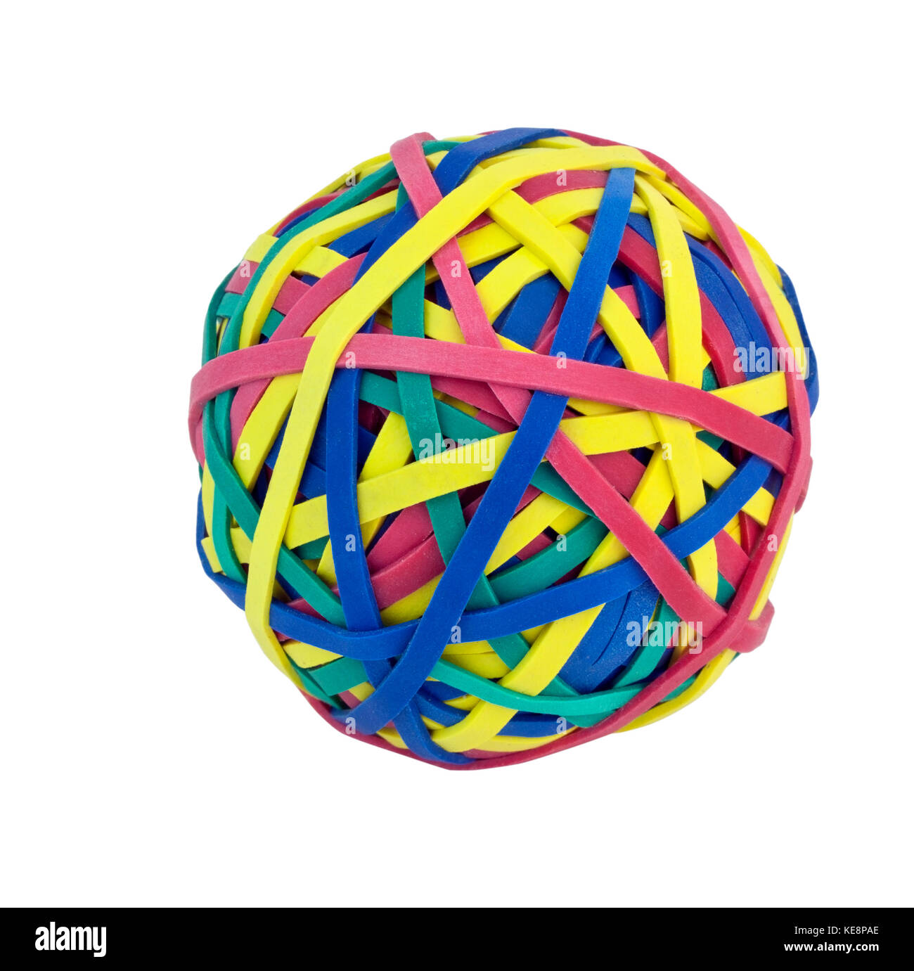 Colourful rubber band ball. Isolated on white. Stock Photo