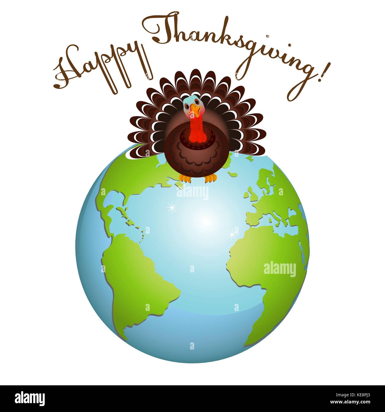 Turkey bird on Earth for Happy Thanksgiving Stock Vector