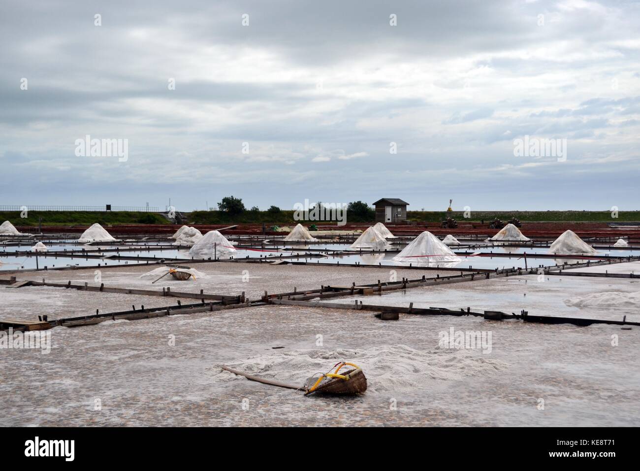 The salt farm (or salt field) in Tainan, Taiwan. The place is also a ...