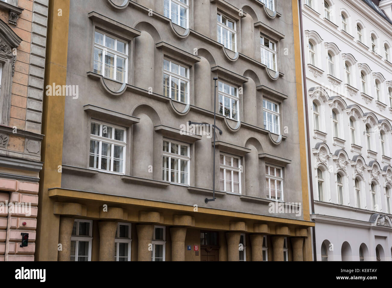 Prague. Czech Republic. Teachers' Cooperative Apartment building. Rondo-cubist architecture, designed by Czech architect Otakar Novotný 1923-1924. Stock Photo