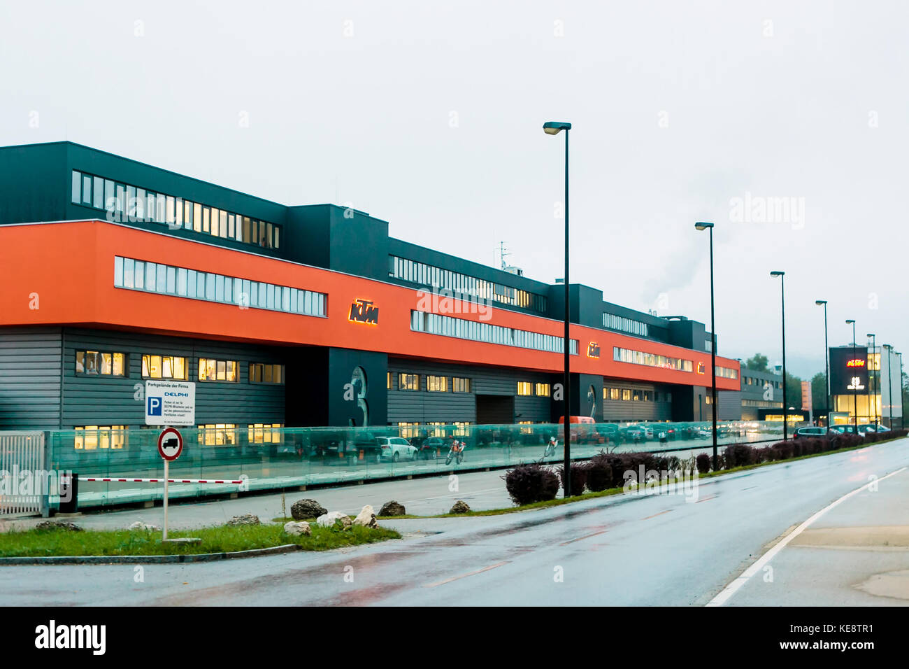 MATTIGHOFEN, AUSTRIA - OCTOBER 19, 2015: The headquarters for Kraftfahrzeug Trunkenpolz Mattighofen (KTM), in Mattighofen, Austria. Stock Photo