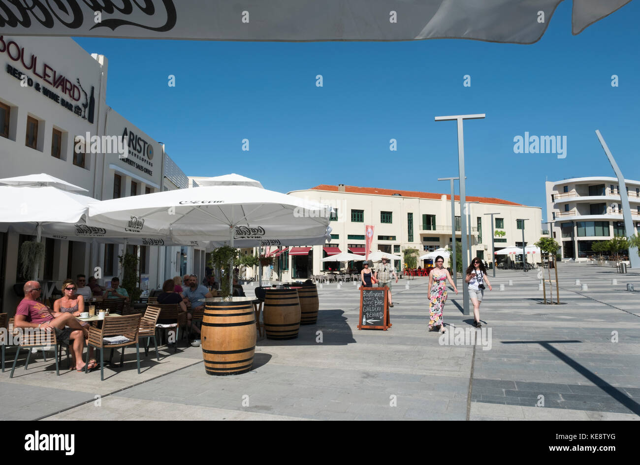 The newly upgraded Kennedy Square in Paphos Old Town to coincide with Pafos European City of Culture 2017 celebrations. Stock Photo