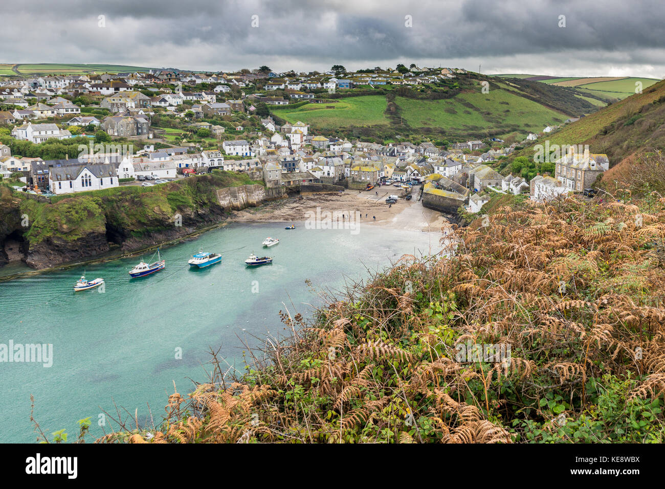 The pretty fishing village of Port Isaac has become a major tourist attraction since it featured as the fictional Portwenn in the TV series Do Martin Stock Photo