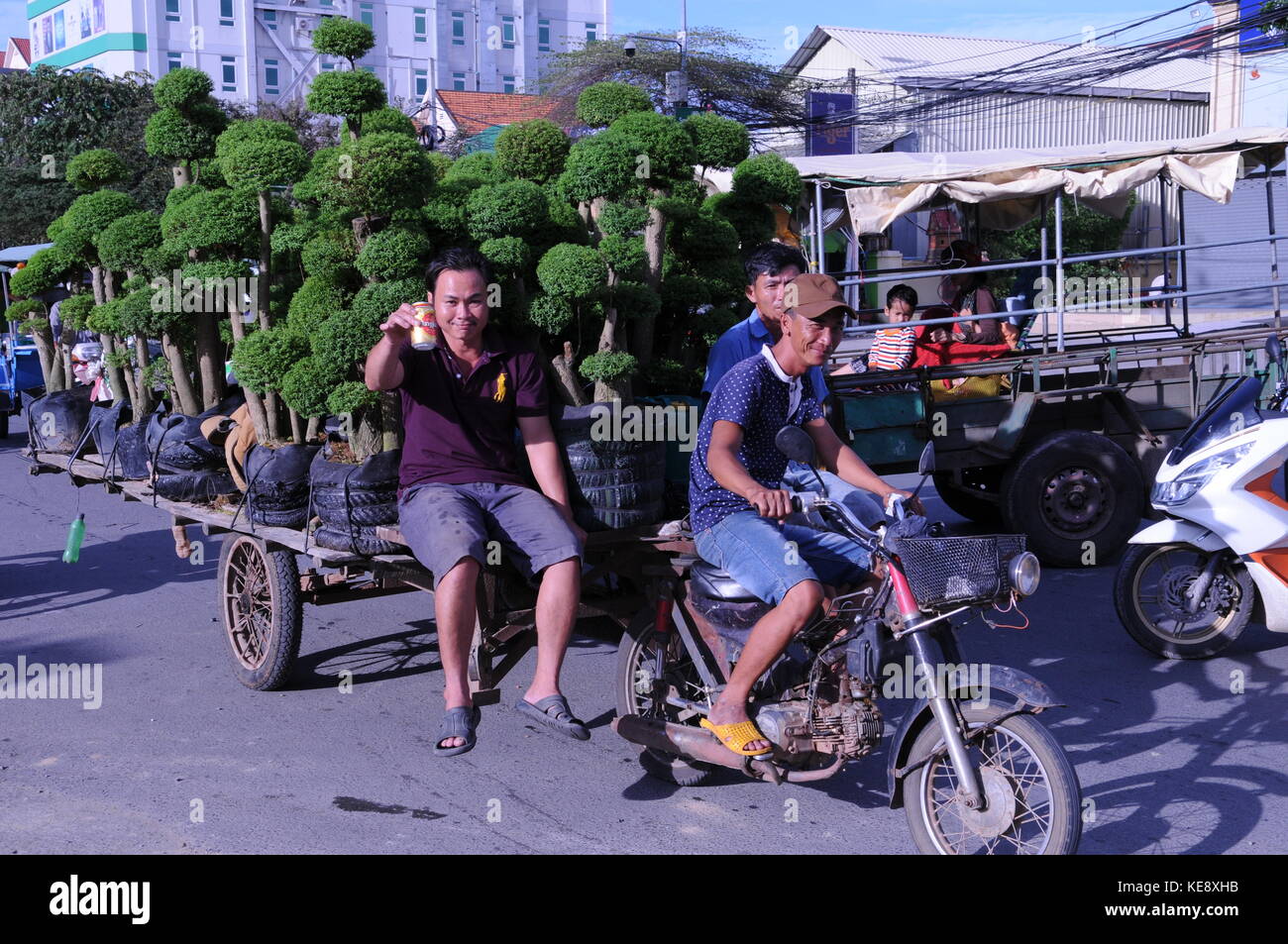 unusual traffic on Monivong Boulevard, Boeung Trabek, Phnom Penh, Cambodia. credit: Kraig Lieb Stock Photo